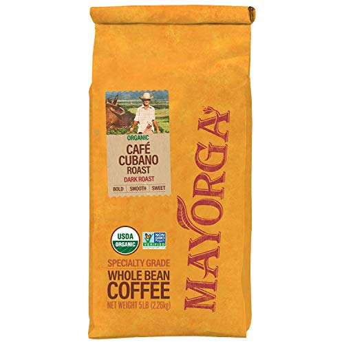 Mayorga Organics Café Cubano, Dark Roast Whole Bean Coffee, 5Lbs