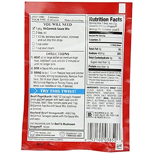 Mccormick Beef Stroganoff Sauce Mix 1.5 Oz Packets 4 Pack
