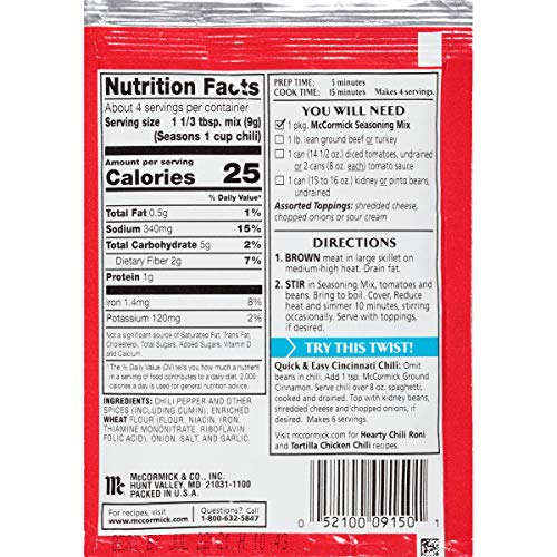 Mccormick Chili Seasoning Mix, 1.25 Ounce Pack Of 12