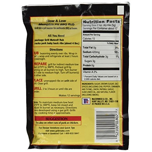 Mccormick Grill Mates Slow &Amp; Low Memphis Bbq Rub, 2.25 Oz Pack