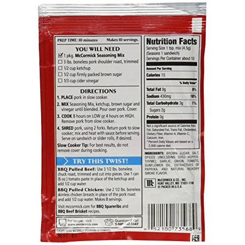 Mccormick Slow Cookers: Bbq Pulled Pork Pack Of 4 1.6 Oz Packets