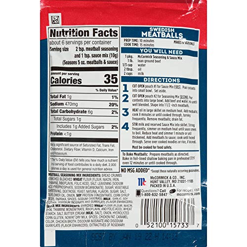 Mccormick Sweedish Meatballs Sauce Mix 2.11 Oz Packets 4 Pack