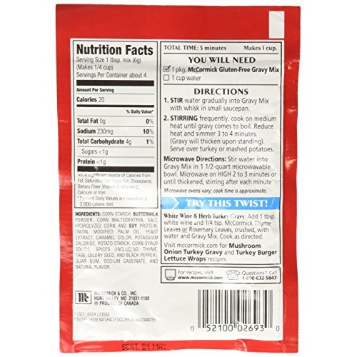 Mccormick Turkey Gravy Mix, Gluten Free, 0.88 Oz Pack Of 6
