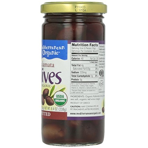 Mediterranean Organic Kalamata Olives, Pitted, 8.4 Oz