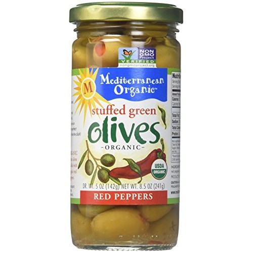 Mediterranean Organics Organic Pepper Stuffed Green Olives, 8.4 Oz