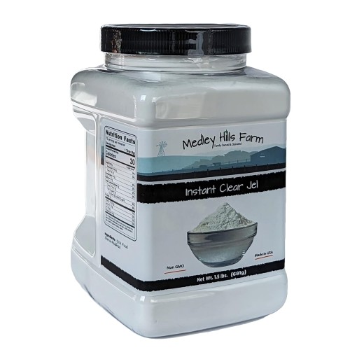 Instant clear jel by Medley hills farm 1.5 Lbs. in Reusable Container - Great Clear jel for canning & Thickener for liquids Like Sauces, Soups, Gravy, Desserts - Gluten-Free - Non-GMO - Made in USA