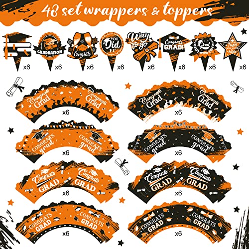 96 Pieces 2023 Graduation Cupcake Toppers Wrappers Congrats grad...