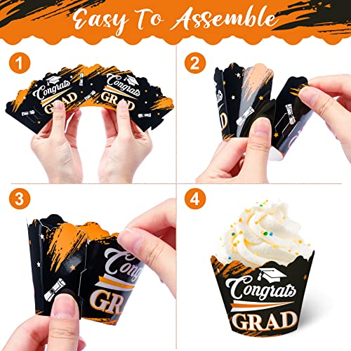 96 Pieces 2023 Graduation Cupcake Toppers Wrappers Congrats grad...