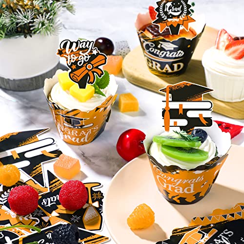 96 Pieces 2023 Graduation Cupcake Toppers Wrappers Congrats grad...