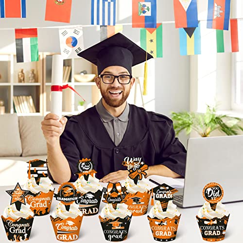 96 Pieces 2023 Graduation Cupcake Toppers Wrappers Congrats grad...