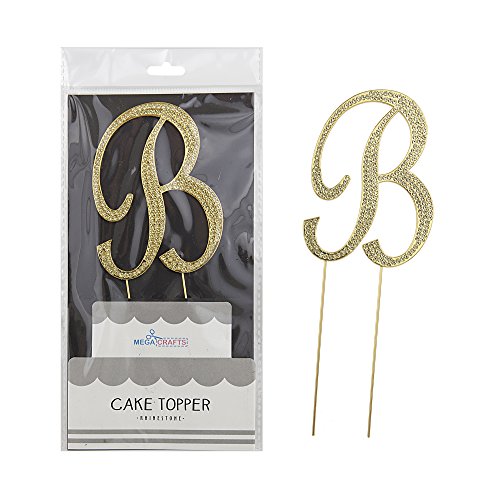Mega Crafts Sparkly Gold Rhinestone Letter B Cake Topper Decorat