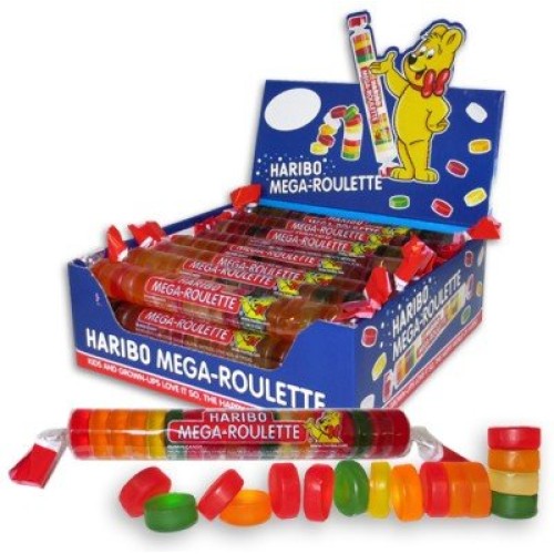Haribo Mega-Roulette Gummi Candy 24Ct Case 1.5Oz Rolls
