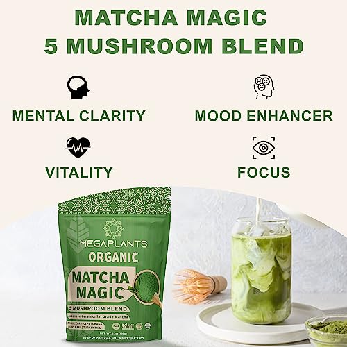 MEGAPLANTS Matcha Magic 50 Servings | Superfood 5 Mushroom Pow...