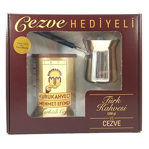 Mehmet Efendi Turkish Coffee 8.8Oz W/ Stainless Steel Coffee Pot
