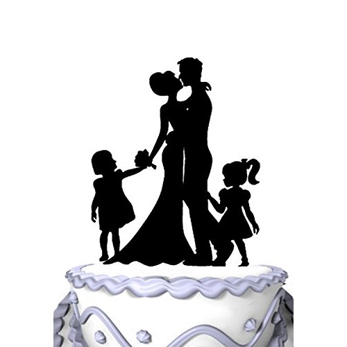 Meijiafei Family Wedding Cake Topper Silhouette Bride And Groom