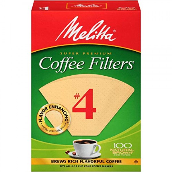 Melitta Natural Brown #4 Cone Coffee Filters 100 Count, Pack Of 1