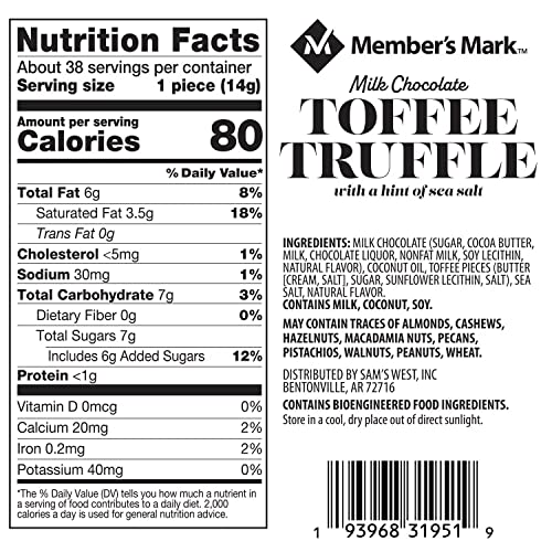 Members Mark Milk Chocolate Toffee Truffle with Sea Salt 19 oz...