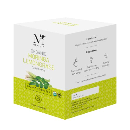 Mementa Organic Moringa Lemongrass Herbal Tea, Caffeine Free, 20...