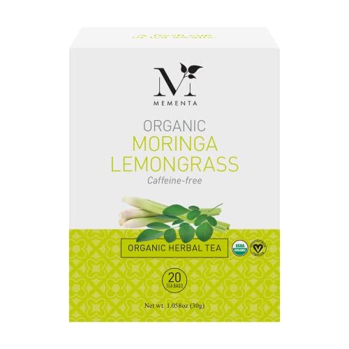 Mementa Organic Moringa Lemongrass Herbal Tea, Caffeine Free, 20...