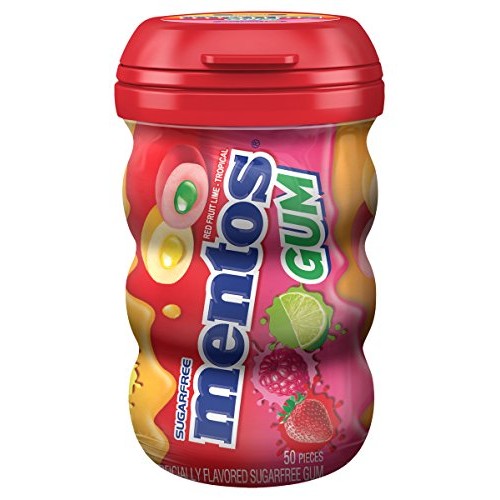 Mentos Sugar-Free Chewing Gum, Tropical, Red Fruit And Lime, 50