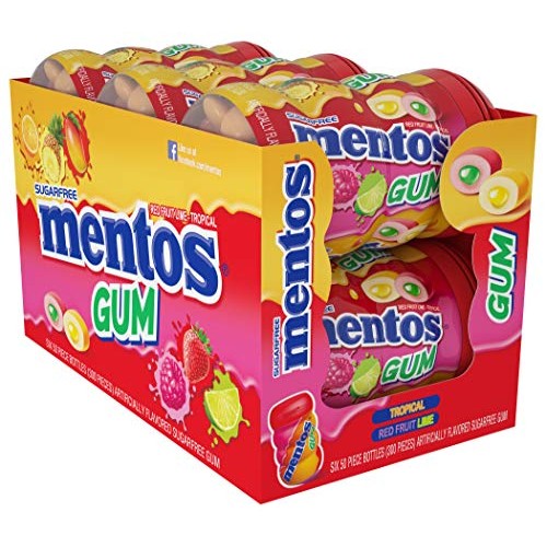 Mentos Sugar-Free Chewing Gum, Tropical, Red Fruit And Lime, 50