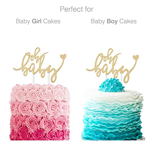 Baby Shower Cake Topper - Oh Baby - 6.5 X 4 Double Sided Gol