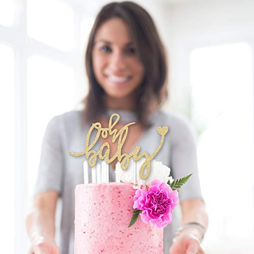 Baby Shower Cake Topper - Oh Baby - 6.5 X 4 Double Sided Gol
