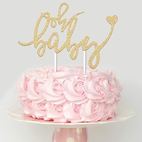 Baby Shower Cake Topper - Oh Baby - 6.5 X 4 Double Sided Gol