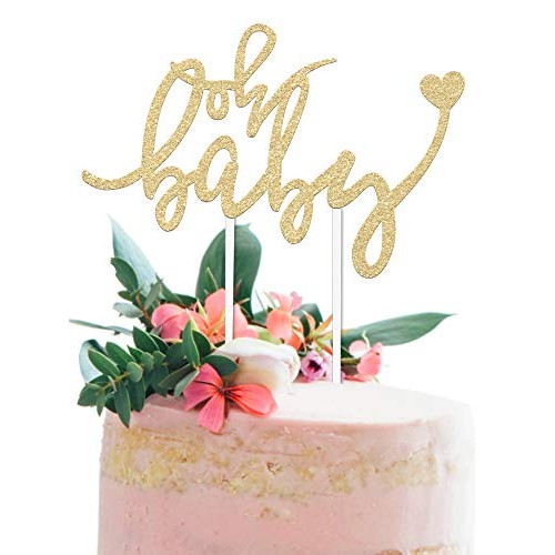 Baby Shower Cake Topper - Oh Baby - 6.5 X 4 Double Sided Gol