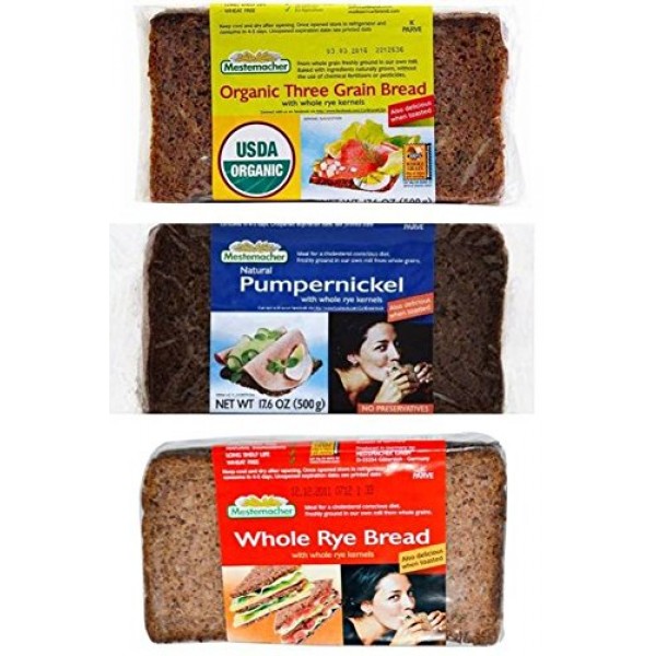 Mestemacher Natural High Fiber Bread 3 Flavor Variety Bundle: 1...