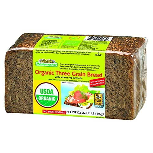 Mestemacher Whole Grain Bread Organic Three Grain, 17.6 oz, pac...