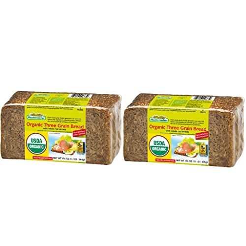 Mestemacher Whole Grain Bread Organic Three Grain, 17.6 oz, pac...