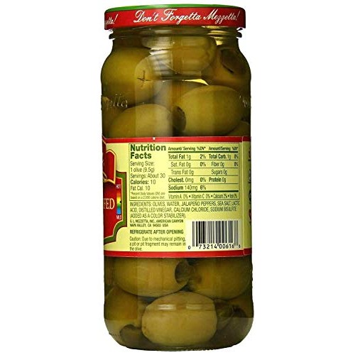 Mezzetta Jalapeno Stuffed Olives Premium Quality -10 Oz. Pack Of