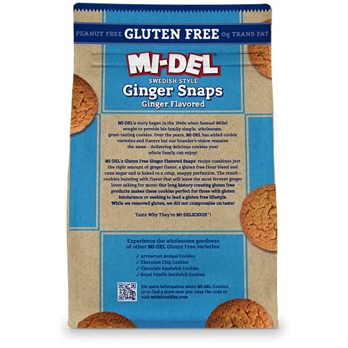 Mi-Del Gluten Free Ginger Snaps Cookies, 8 Oz. Bags, Pack Of 8