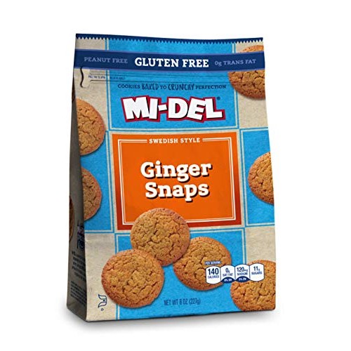Mi-Del Gluten-Free Ginger Snaps Cookies, 8 Oz. Bags, Pack Of 8