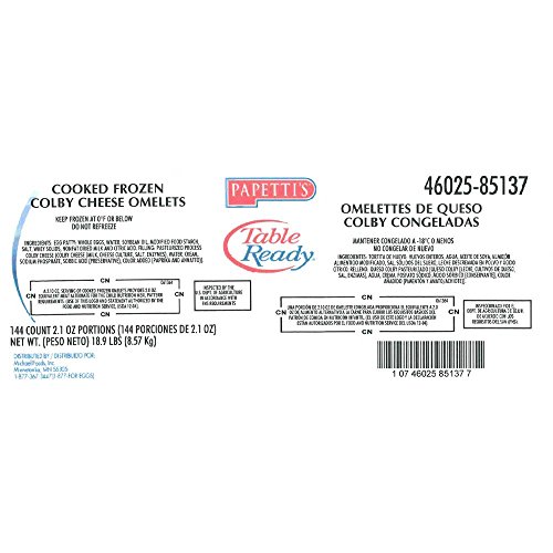 Michael Foods Papettis Colby Cheese Omelette, 2.1 Ounce -- 144 P