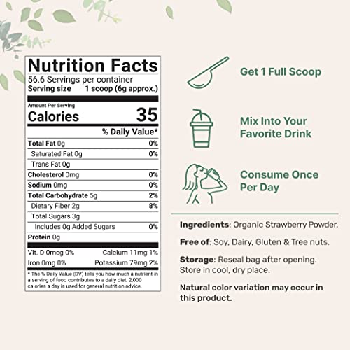 Organic Strawberry Freeze Dried Powder, 12 Ounce 56 Serving, S