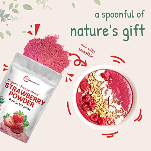 Organic Strawberry Freeze Dried Powder, 12 Ounce 56 Serving, S