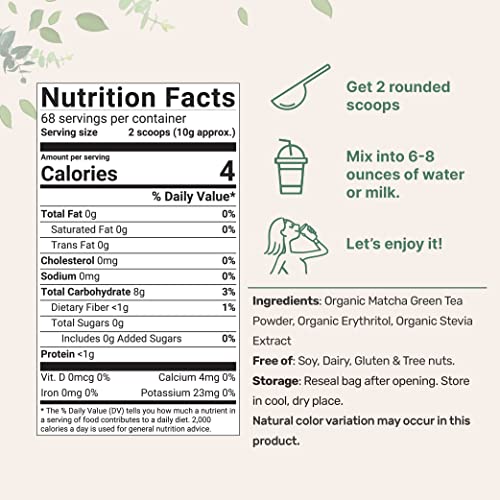 Organic Sweet Matcha Powder, 24 Ounce, Sugar Free Matcha Latte P...