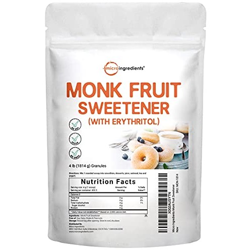 Organic Monk Fruit Sweetener With Erythritol Granules, 4 Pounds