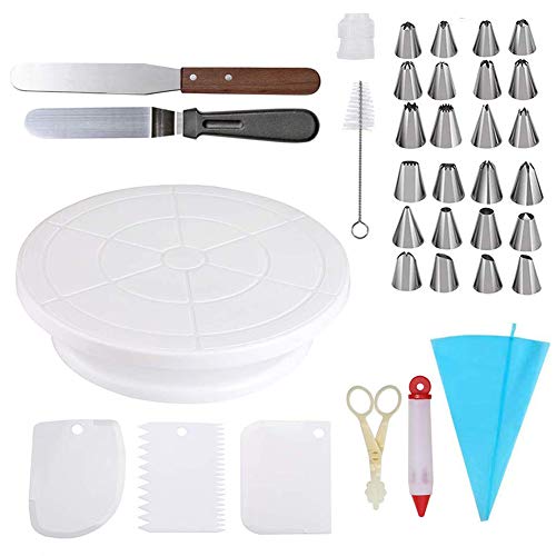 Cake Turntable Cake Decorating Kit Supplies - 24 Stainless Pipin