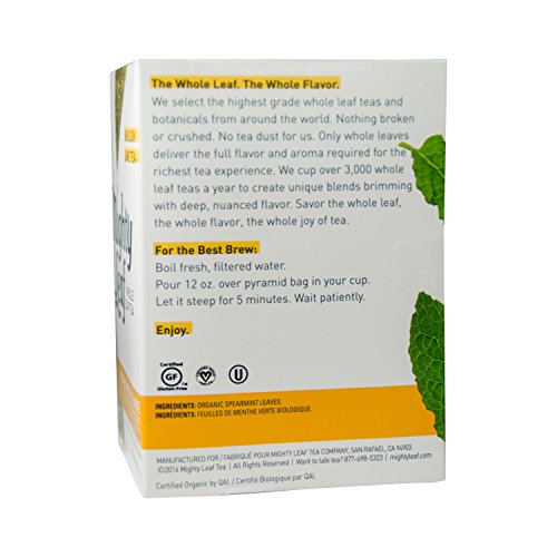 Mighty Leaf Whole Leaf Tea, Organic Mint Melange, 15 Tea Bags In
