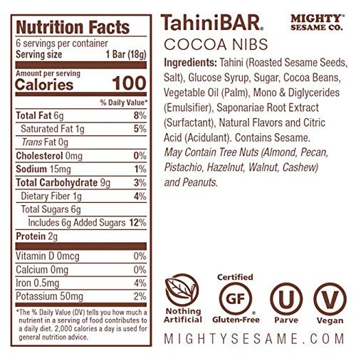 Mighty Sesame Tahinibars With Cocoa Nibs 2 Pack, Total 12 Bars