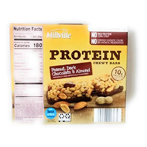 Millville Peanut, Dark Chocolate &Amp; Almond Protein Chewy Bars 5 Millville Peanut, Dark Chocolate &Amp; Almond Protein Chewy Bars 5