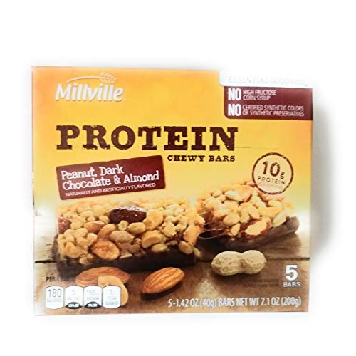 Millville Peanut, Dark Chocolate &Amp; Almond Protein Chewy Bars 5 Millville Peanut, Dark Chocolate &Amp; Almond Protein Chewy Bars 5