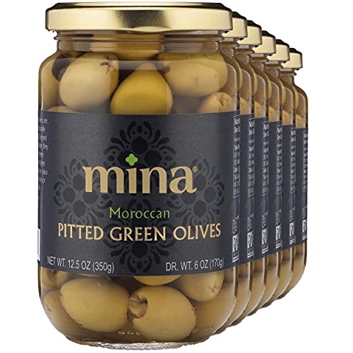 Mina Pitted Green Olives, 12.5 Oz Pack Of 6 - Premium Handpick