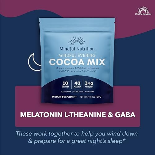 Mindful Evening Cocoa Mix Natural Sleep Aid, 40 Servings, Melato...
