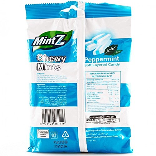 Mintz Chewy Candy Peppermint, 125 Gram Pack of 3