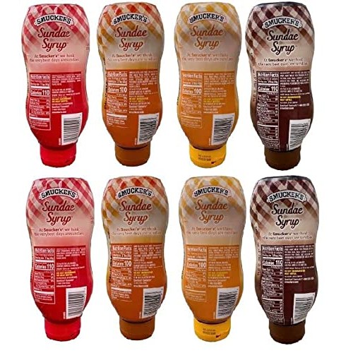 Pack of 8 Smuckers Sundae Syrup Chocolate, Caramel, Butterscot...