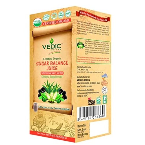 Vedic Organic Sugar Balance Juice 1000 ml 33.8 Fl Oz Free Mir...
